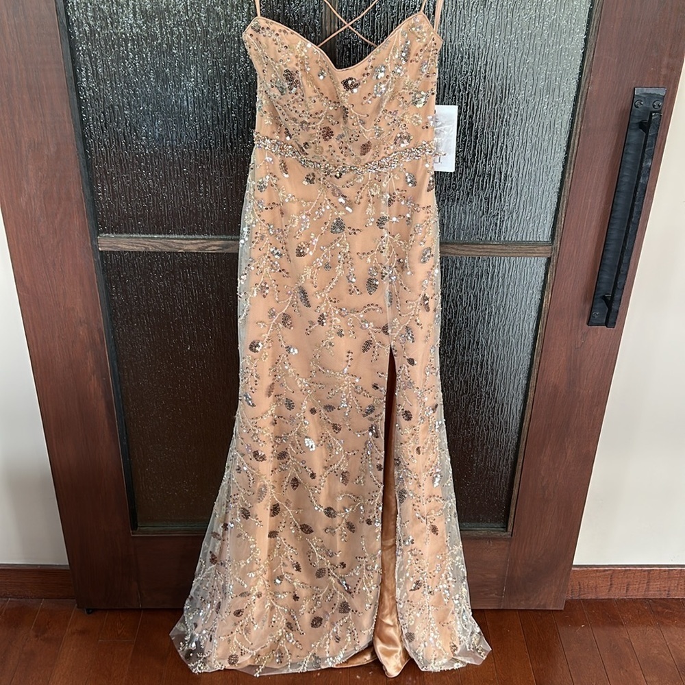 Mac Duggal 68049 Nude Embellished Sleeveless Lace Up Gown 4 NEW $498 - Picture 3 of 11